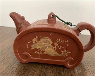 Chinese Yixing Zisha teapot; 3 1/2" x 7"