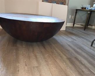 Half-dome wood coffee table, rough-cut 