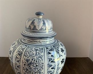 Blue and White Ginger Jar with Lid Reproduction