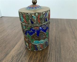 Antique Cloisonne tobacco jar; figural scene;