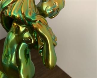 Zsolnay draped Eosin figure; iridescent green
