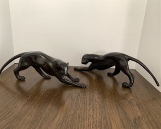 Bronze panthers, unmarked; 14" long