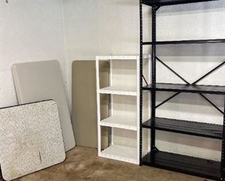 Storage Shelves And 3 Folding Tables