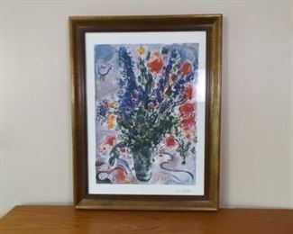 Authentic Pencil Signed Marc Chagall Framed Bouquet Print #103/500