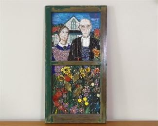 Mixed Media (Ceramic, Stained Glass, etc.) Mosaic of American Gothic