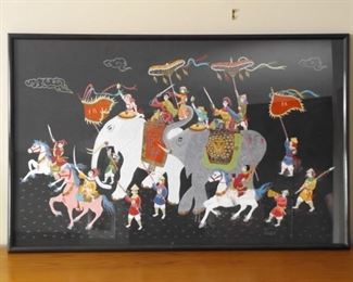 Large Framed Embroidered Hindu Art