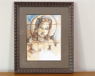 Framed Signed Buddha Watercolor