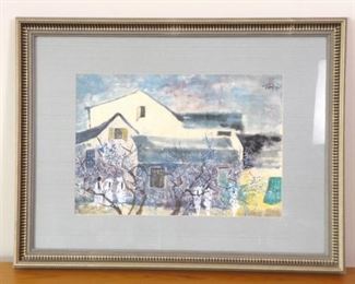 Framed Signed Asian Watercolor