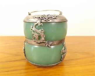 3.5" Tall Antique Jade and Silver Cup with Handles