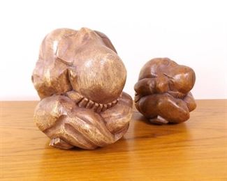 Pair of Two Wood Carved Weeping Buddha's