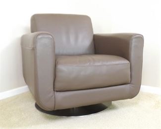 Natuzzi Chocolate Leather Swivel Chair