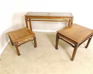 Asian Themed Wood Couch Table, End Table Set