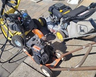 Honda pressure washer, John Deere Mower, Rototiller.