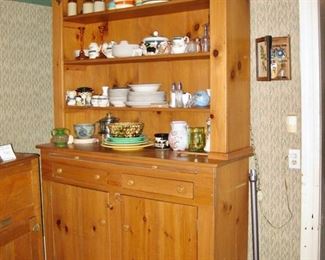 $ 750. Antique pine kitchen dresser/china cabinet                              65" wide x 90" tall x 19" deep