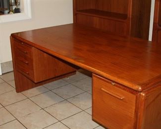 Item #3. vintage MCM - Teak Danish Modern Executive Desk by Dyrlund - 72" w, 36" d, 29" t, 3 drawer left 1 file drawer right - $1250