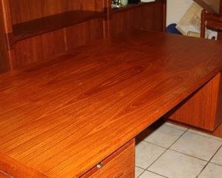 Item #3. vintage MCM - Teak Danish Modern Executive Desk by Dyrlund - 72" w, 36" d, 29" t, 3 drawer left 1 file drawer right - $1250