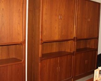 Item #4 #5 & #6 vintage MCM - Teak Danish Modern Tambour Wall Unit Cabinet w/one open display by Dyrlund (very rare we have three) - 47" w, 85" t, 15 3/4" d - $1,250 EACH 