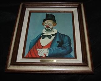 Item #13 Red Skelton limited-edition print on canvas signed by Red Skelton on back numbered 493 of 5000 - 8" x 10" frame 14 1/2" x 12 1/2" - $450 