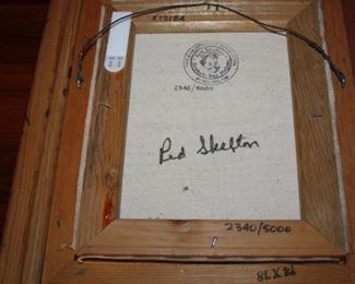 Item #14 Red Skelton limited-edition print on canvas signed by Red Skelton front and back numbered 2340 of 5000 - 8" x 10" frame 14 1/2" x 12 1/2" - $550 