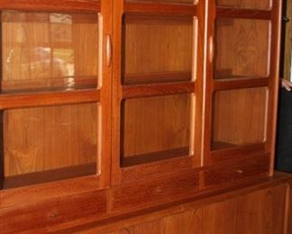 Item #16 vintage MCM - Teak Danish Modern Lighted Display/China Cabinet with Tambour Sideboard by Dyrlund - sideboard 74" w, 19 3/4" d, 30" t - display 64" w, 16" d, 48" t - $2,950  