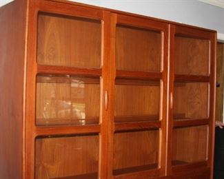 Item #16 vintage MCM  - Teak Danish Modern Lighted Display/China Cabinet with Tambour Sideboard by Dyrlund - sideboard 74" w, 19 3/4" d, 30" t - display 64" w, 16" d, 48" t - $2,950  