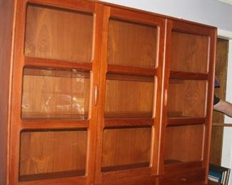 Item #16 vintage MCM - Teak Danish Modern Lighted Display/China Cabinet with Tambour Sideboard by Dyrlund - sideboard 74" w, 19 3/4" d, 30" t - display 64" w, 16" d, 48" t - $2,950  
