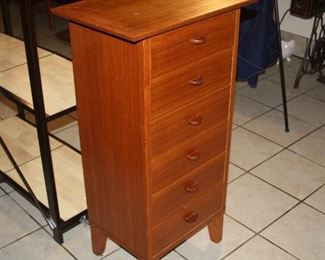 Item #18 vintage MCM - Teak Danish Modern 6-drawer cabinet - 37 1/2" t, 13 1/2" d, 20 1/2" w - $225 