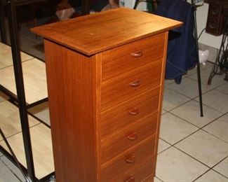 Item #18 vintage MCM - Teak Danish Modern 6-drawer cabinet - 37 1/2" t, 13 1/2" d, 20 1/2" w - $225 