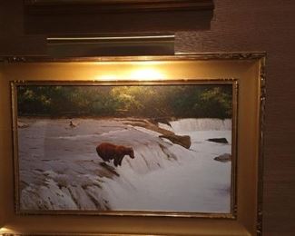 R. Barnes "Bear Salmon Fishing" Oil on Canvas 18"x30"