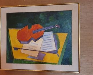 "Abstract Still Life with Violin and Sheet Music" Oil on canvas "14x18"