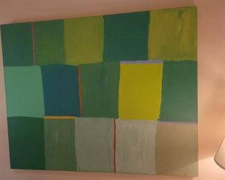 Jan Bell "Grid Abstract in Green" Oil on canvas 46"x57.5"