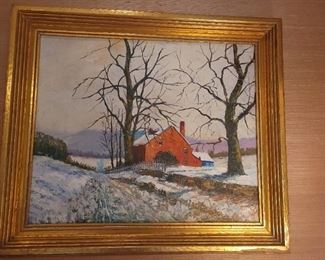 Walter Emerson Baum "The Red House" Oil on Masonite 20"x24"