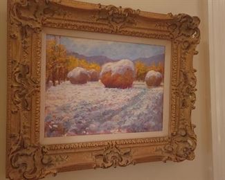Dawn Goodall"First Snowfall Haystack" Oil on canvas 12"x16"