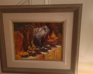 L. St. Claire "Boots Walking" Oil on canvas