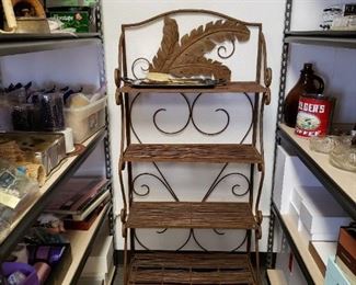 4 shelf metal and bamboo with leaf decor