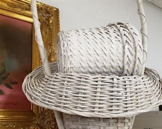 Old fashioned Flower Basket & wicker pots