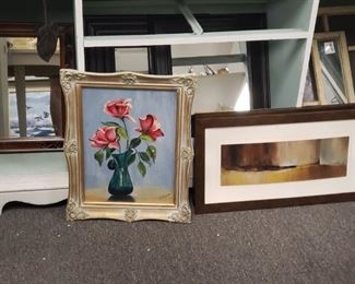 Original Art & Framed Mirrors in background