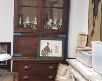 8 ft Tall Antique Secretary/Display.  Mid section opens to desk.
