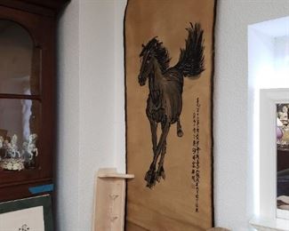 Vintage Asian Art Scroll Pony