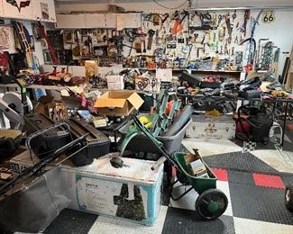 Garage filled with tools, car items, and more!
