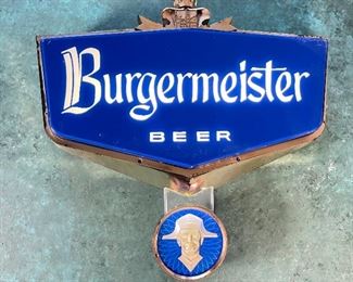 1960s Burgermeister Beer Lighted Bar Sign Hanging Double Sided Advertising	17.75x17.5x5in	HxWxD

