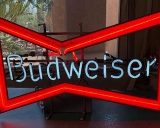 Vintage Budweiser Beer Bowtie Neon Bar Sign  Bow Tie  Anheuser Busch Brewery Mt. Vernon Neon Sign Company	18x30x6.5in	HxWxD

