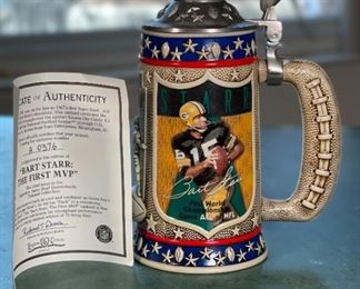 Green Bay Packers BART STARR Beer Stein Mug “The First MVP” Longton Crown w/ COA Tankard	8x3.5x5.5in	HxWxD
