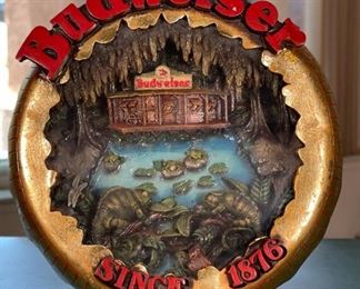 Budweiser Bottle Cap Chameleons Sign Louie Frankie Lizards Advertising Shadow Box	16.5x15.5x5in	HxWxD
