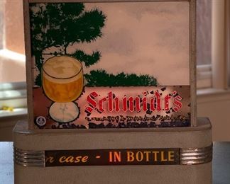 Rare 1930s-40s Schmidt's Beer  “Tangy as the Pines" Art Deco Lighted Bar Sign Reverse Painted C Schmidts & Sons Philadelphia PA Schmidt	12.75x12x4in	HxWxD
