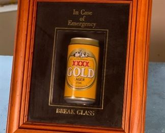 Castlemaine XXXX Gold Lager Beer “In Case of Emergency Break Glass” display Sign	12.75x10.75x3.25in	HxWxD
