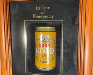Castlemaine XXXX Gold Lager Beer “In Case of Emergency Break Glass” display Sign	12.75x10.75x3.25in	HxWxD
