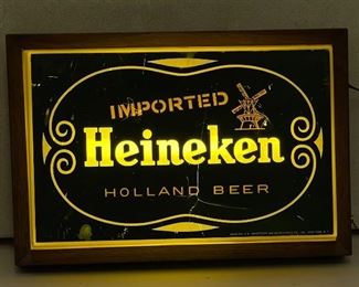 Vintage Heineken Holland Beer Lighted Sign	13x19x4in	HxWxD
