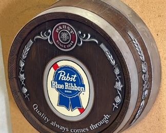 Pabst Blue Ribbon Beer Beer Keg Wall Display Sign	14in Diameter x 6.25in D	
