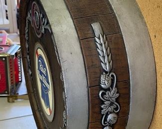 Pabst Blue Ribbon Beer Beer Keg Wall Display Sign	14in Diameter x 6.25in D	
